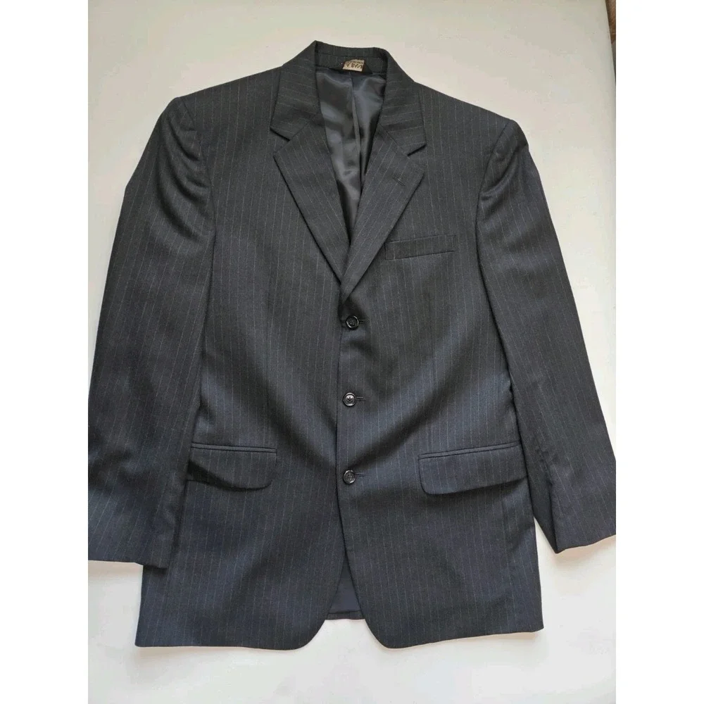 Jos A Bank Mens Wool Sports Coat 40R Charcoal Striped 3 Button Blazer Gray